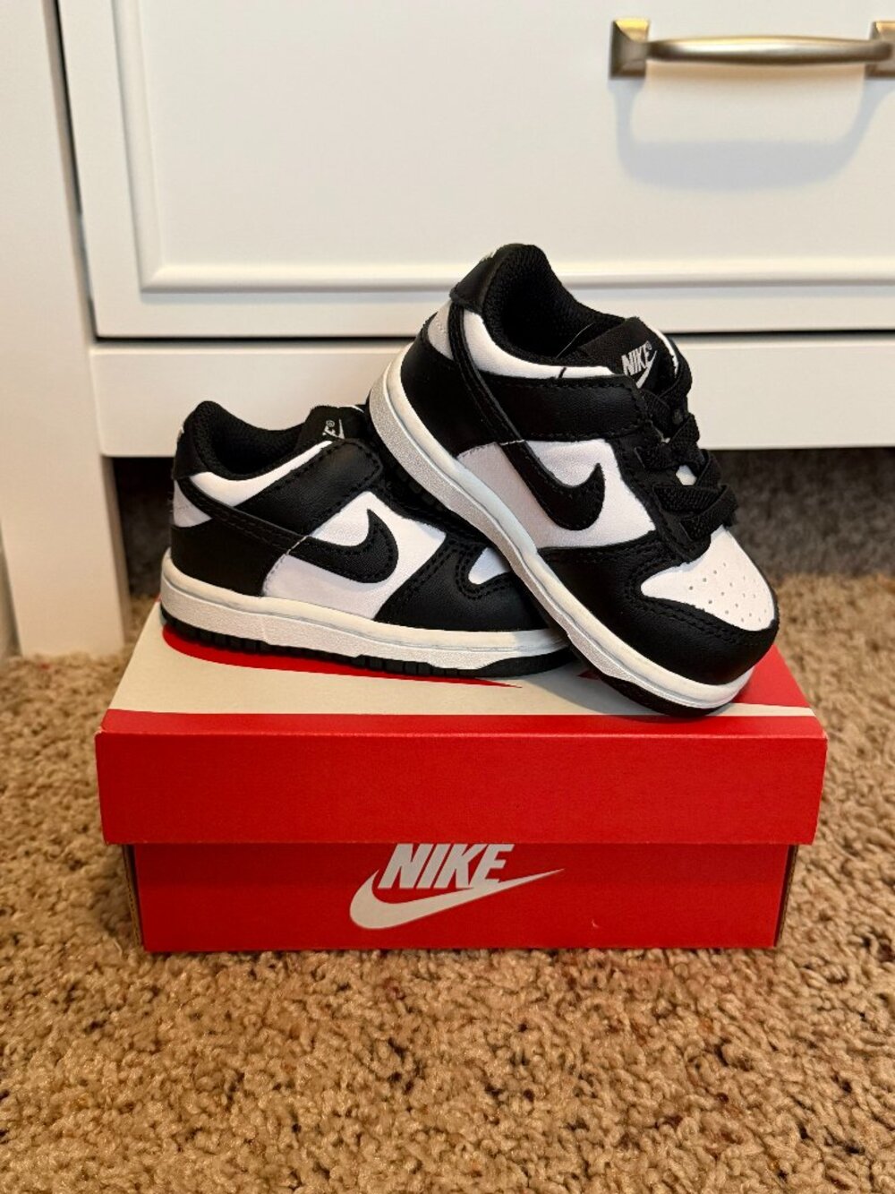 NIB Nike Dunks Baby Shoe Nike Dunk Low (TDE) 4C Infant Sneaker Black White